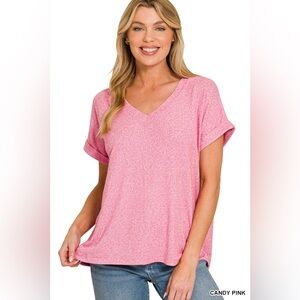 🆕 Zenana SOFT MELANGE HACCI V-NECK TEE